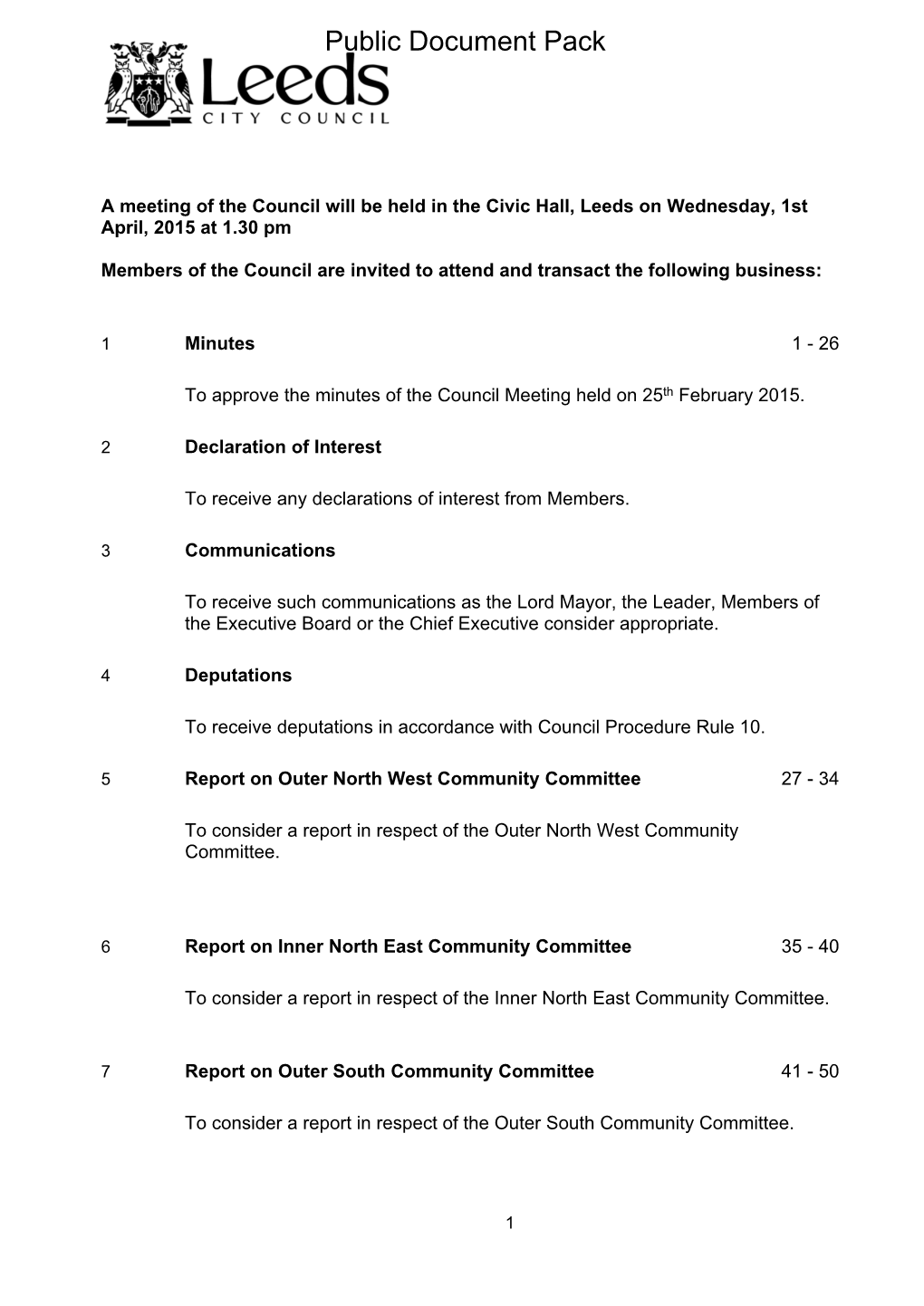 (Public Pack)Agenda Document for Council, 01/04/2015 13:30