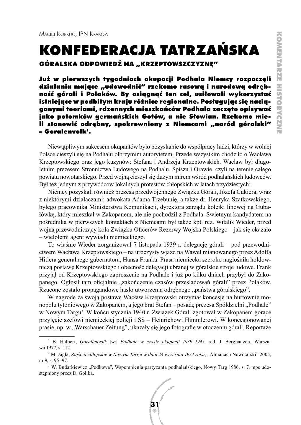 Konfederacja Tatrzańska Góralska Odpowiedź Na „Krzeptowszczyznę”