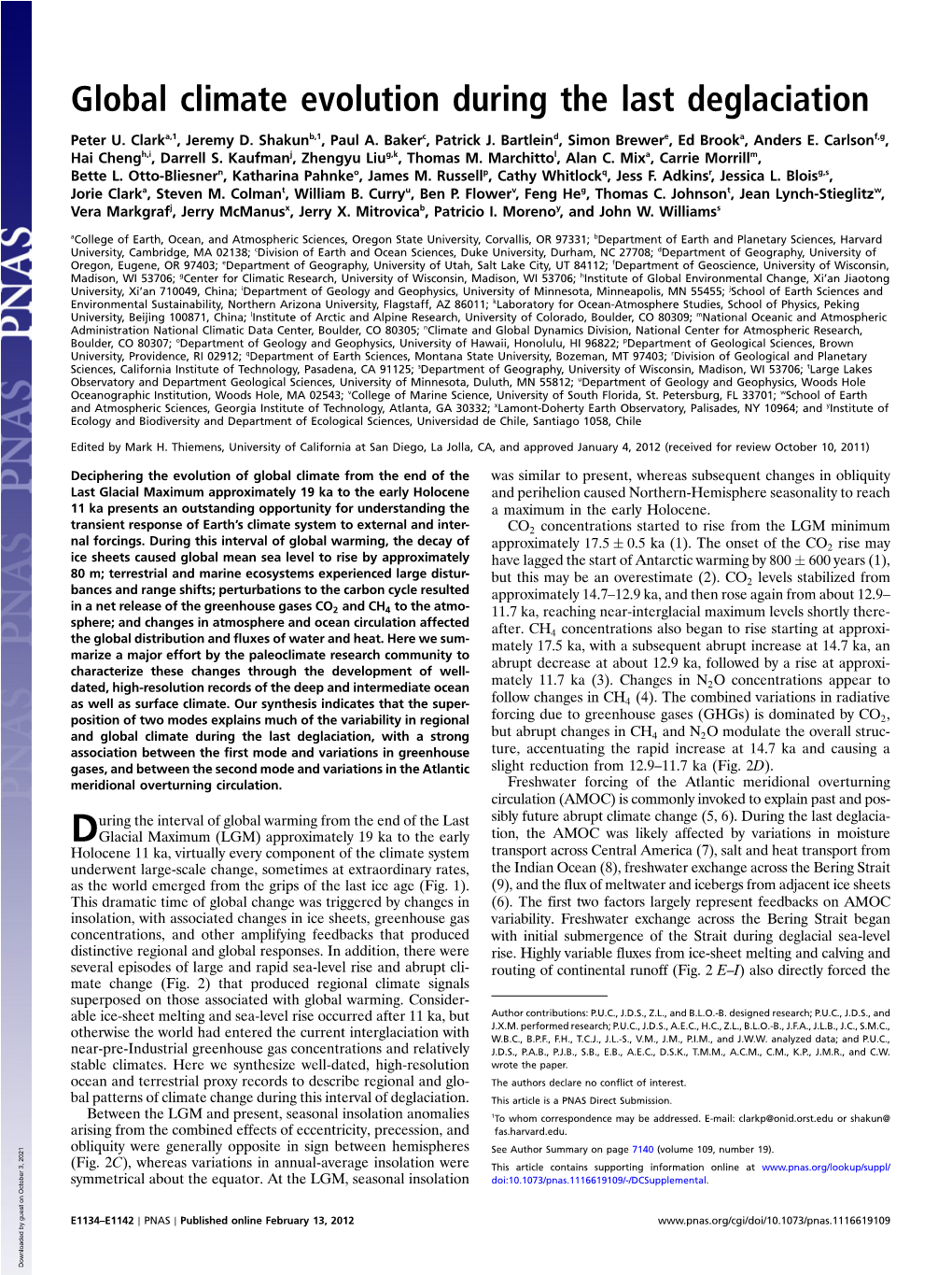 Global Climate Evolution During the Last Deglaciation