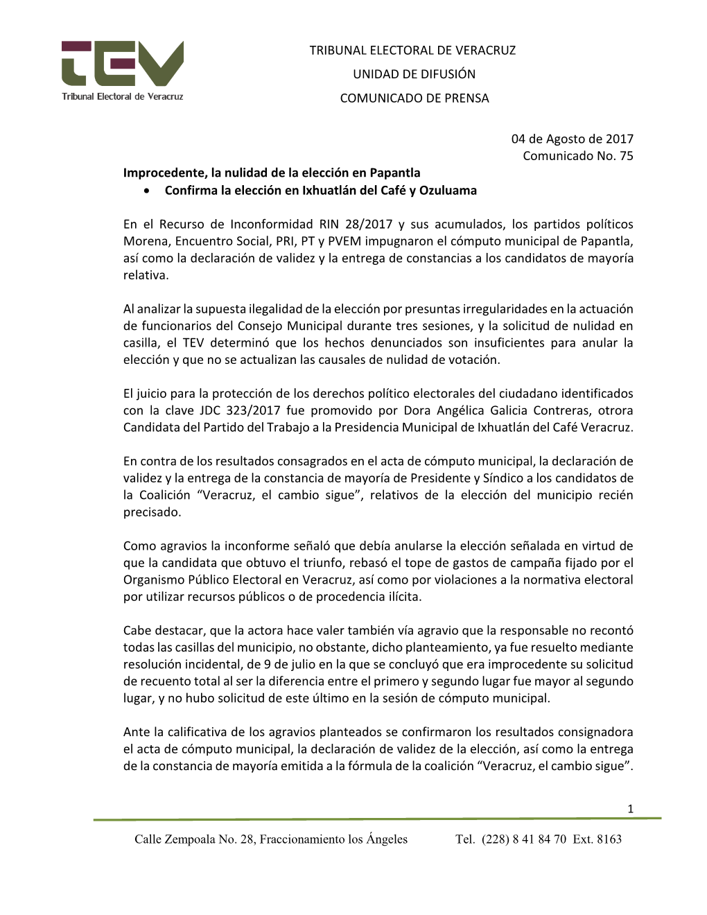 Tribunal Electoral De Veracruz Unidad De Difusión Comunicado De Prensa