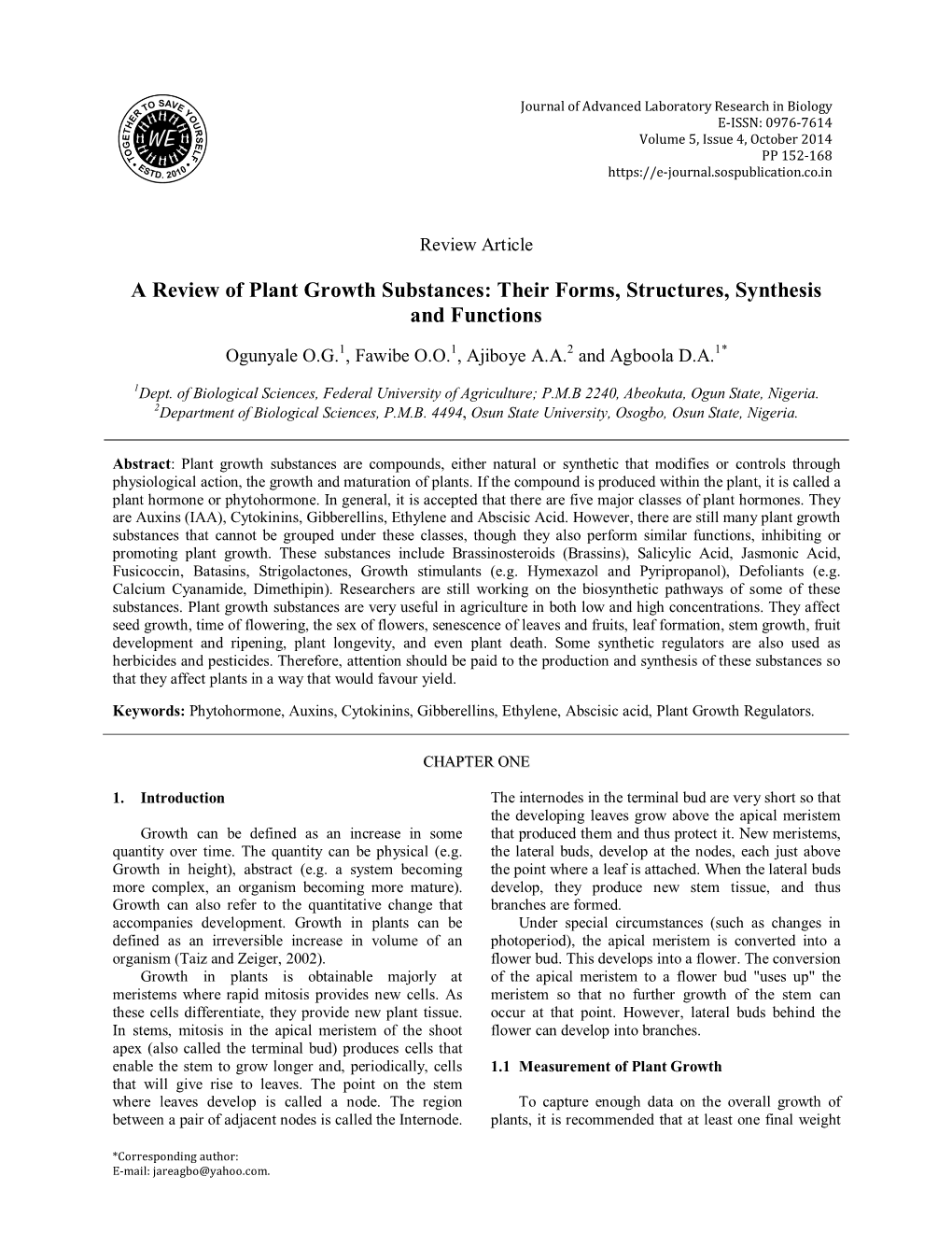 A Review of Plant Growth Substances Their Forms, Structures, Synthesis and Functions