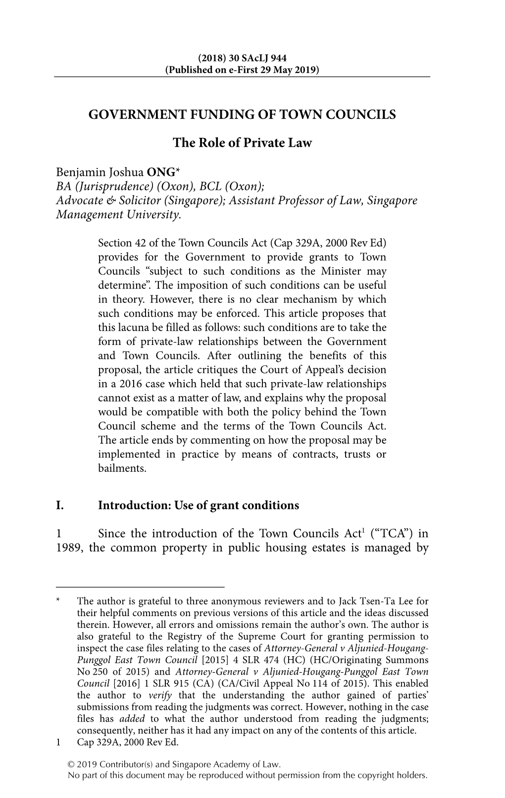 (PDF)295KB***Government Funding of Town Councils: the Role Of