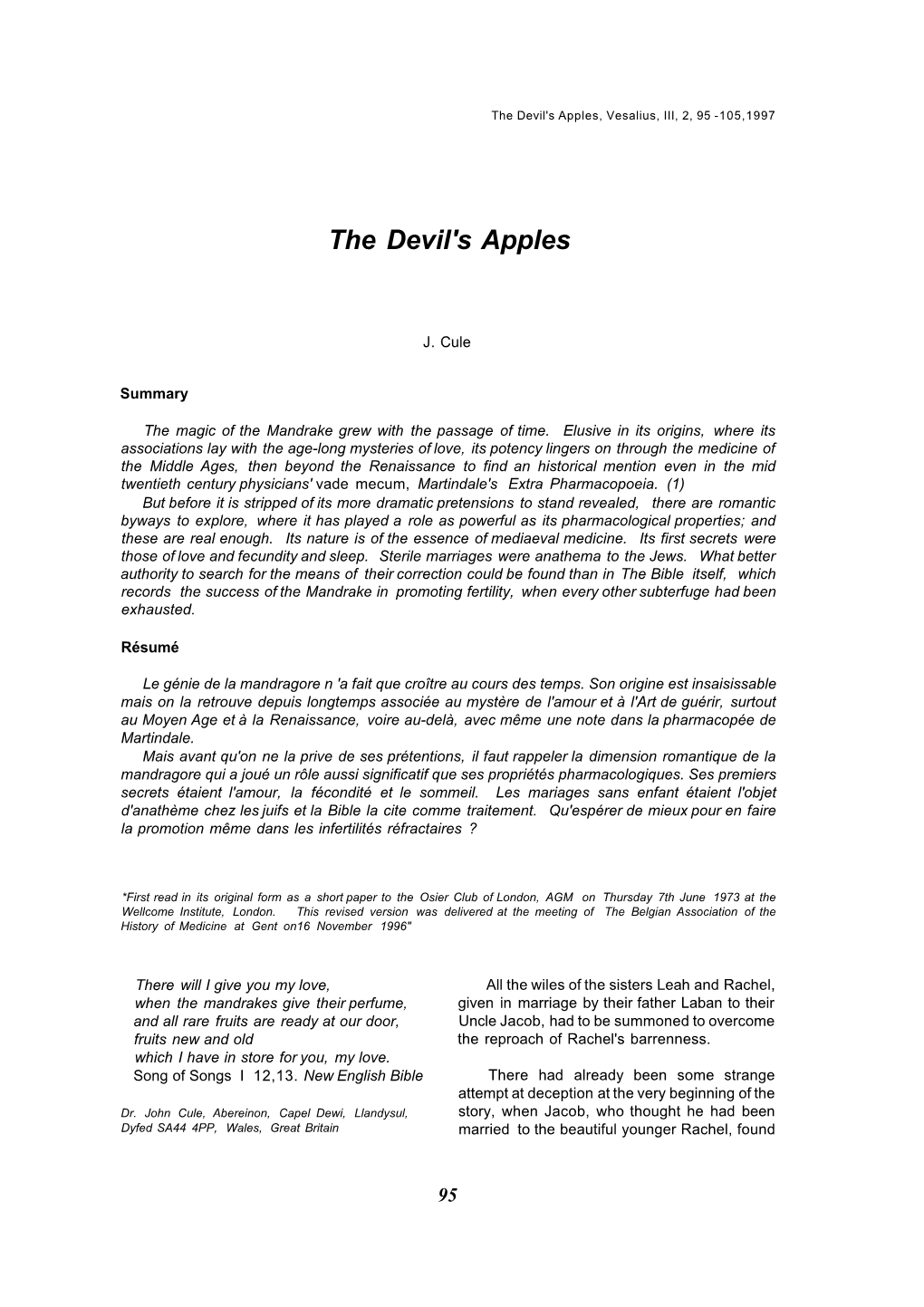 The Devil's Apples, Vesalius, III, 2, 95 -105,1997