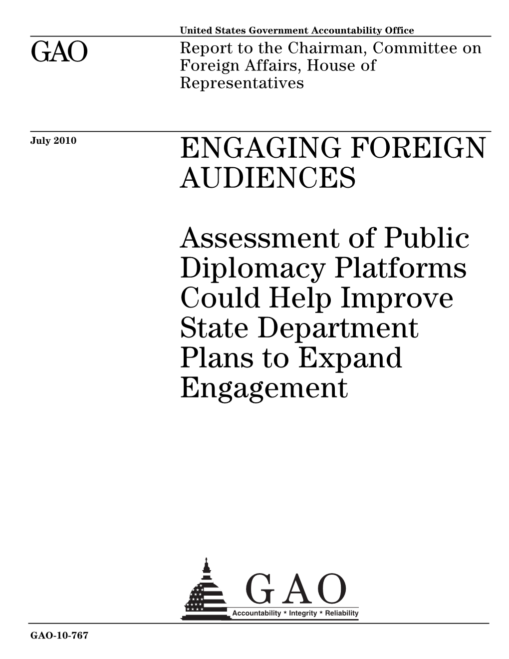 Assessment of Public Diplomacy Platforms Could Help Improve State Department Plans to Expand Engagement