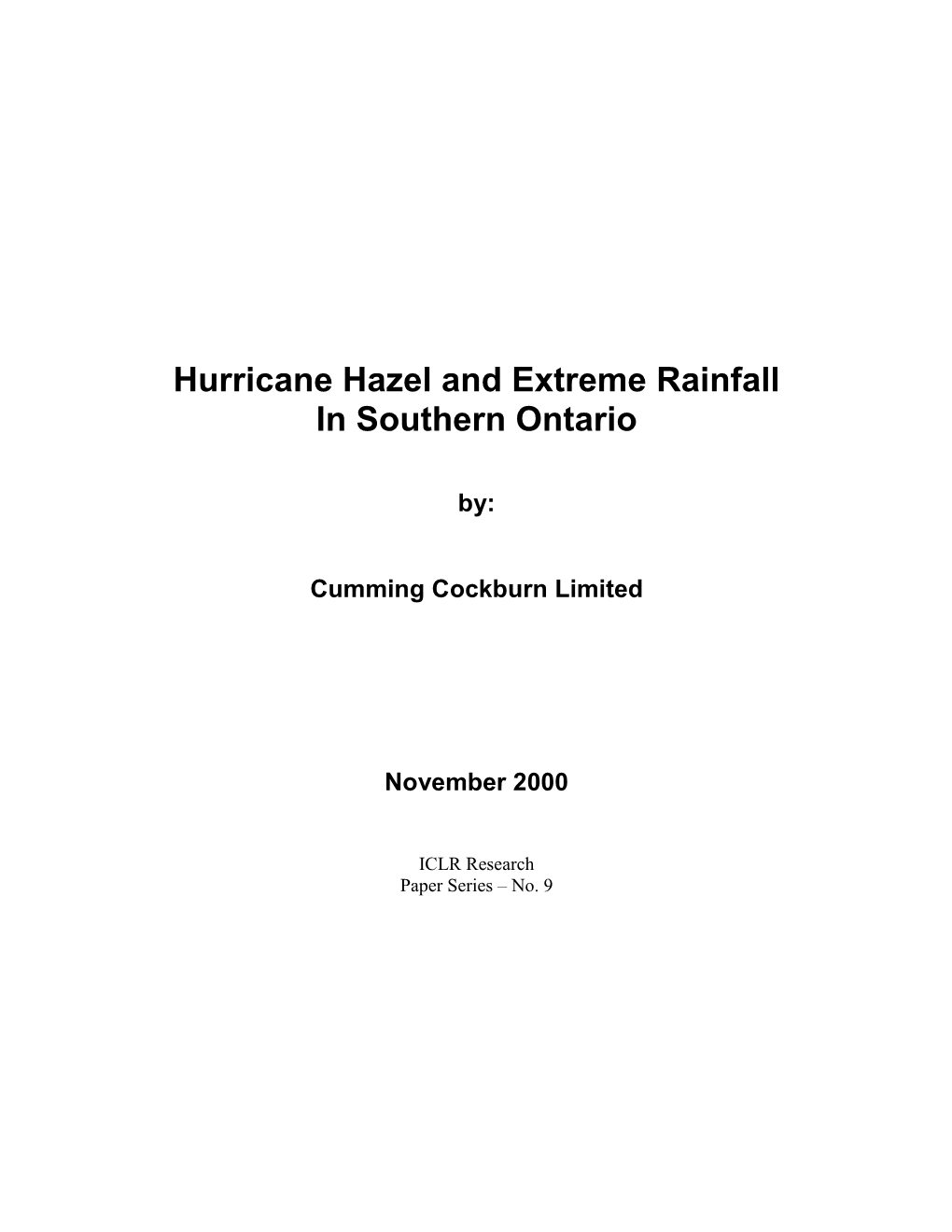 Hurricane Hazel and Extreme Rainfall in Southern Ontario
