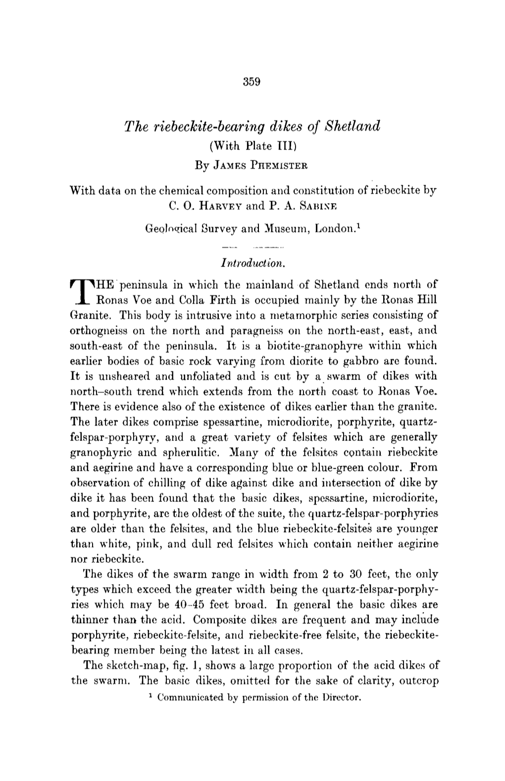 The Riebeckite-Bearing Dikes of Shetland (With Plate III) by JAMES I)HEMISTER