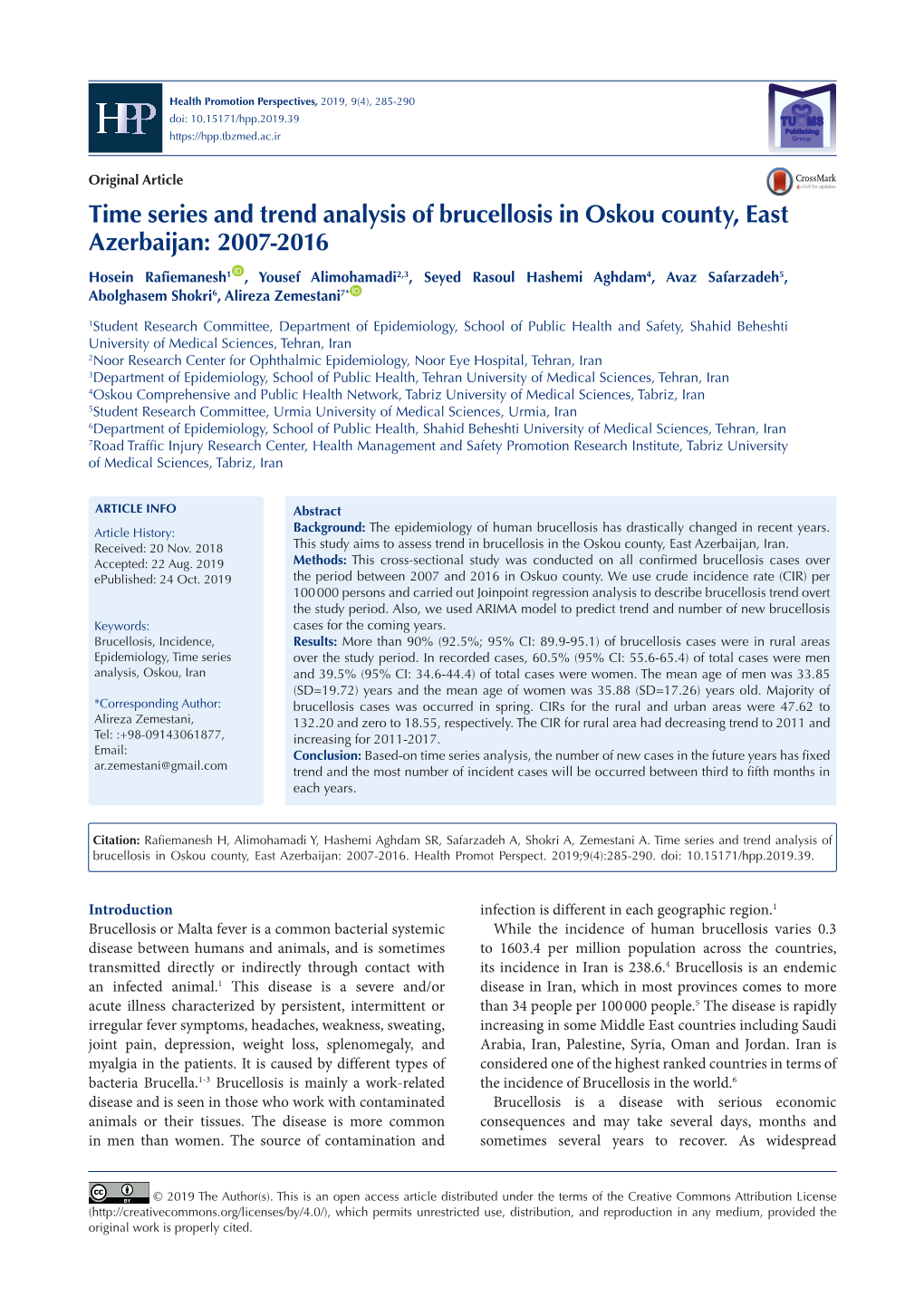 Time Series and Trend Analysis of Brucellosis In