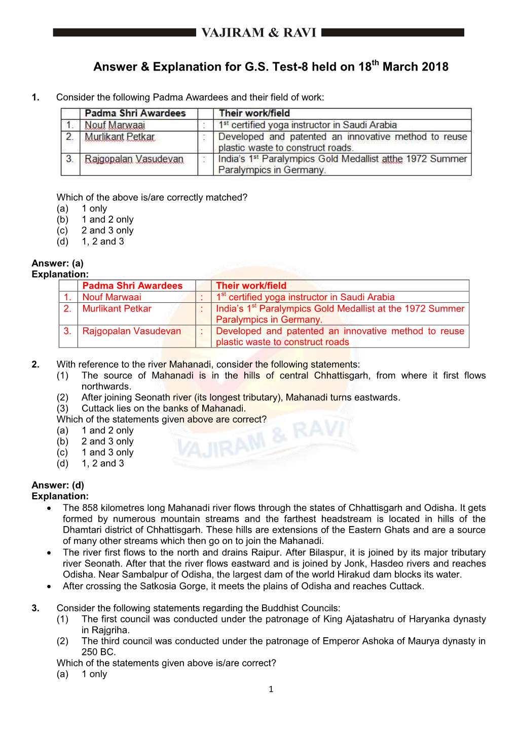 Answer & Explanation for G.S. Test-8 Held on 18 March 2018