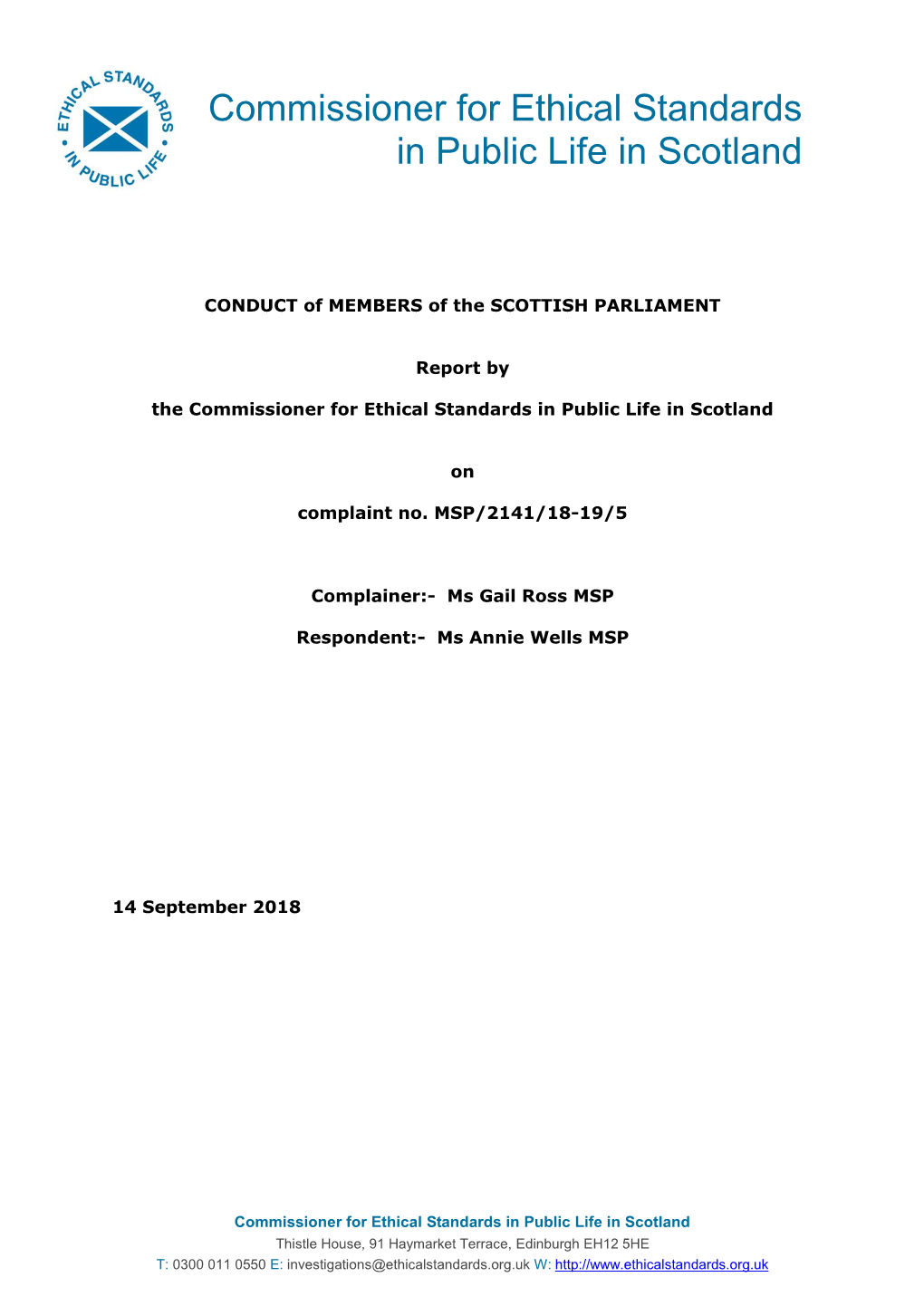 Link to the Report from the Commissioner for Ethical Standards