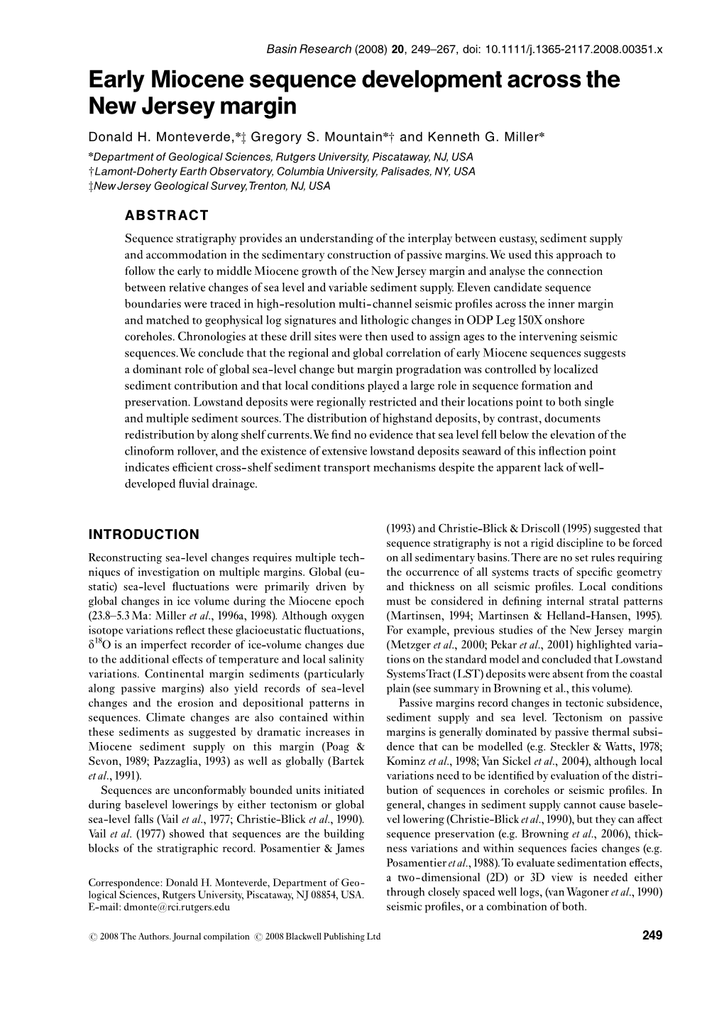 Early Miocene Sequence Development Across the New Jersey Margin Donald H