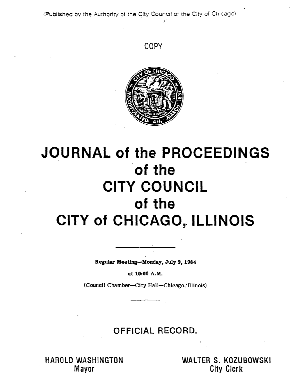 JOURNAL of the PROCEEDINGS of the CITY COUNCIL of the CITY of CHICAGO, ILLINOIS