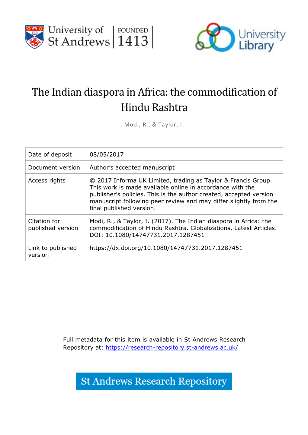 The Indian Diaspora in Africa: the Commodification of Hindu Rashtra