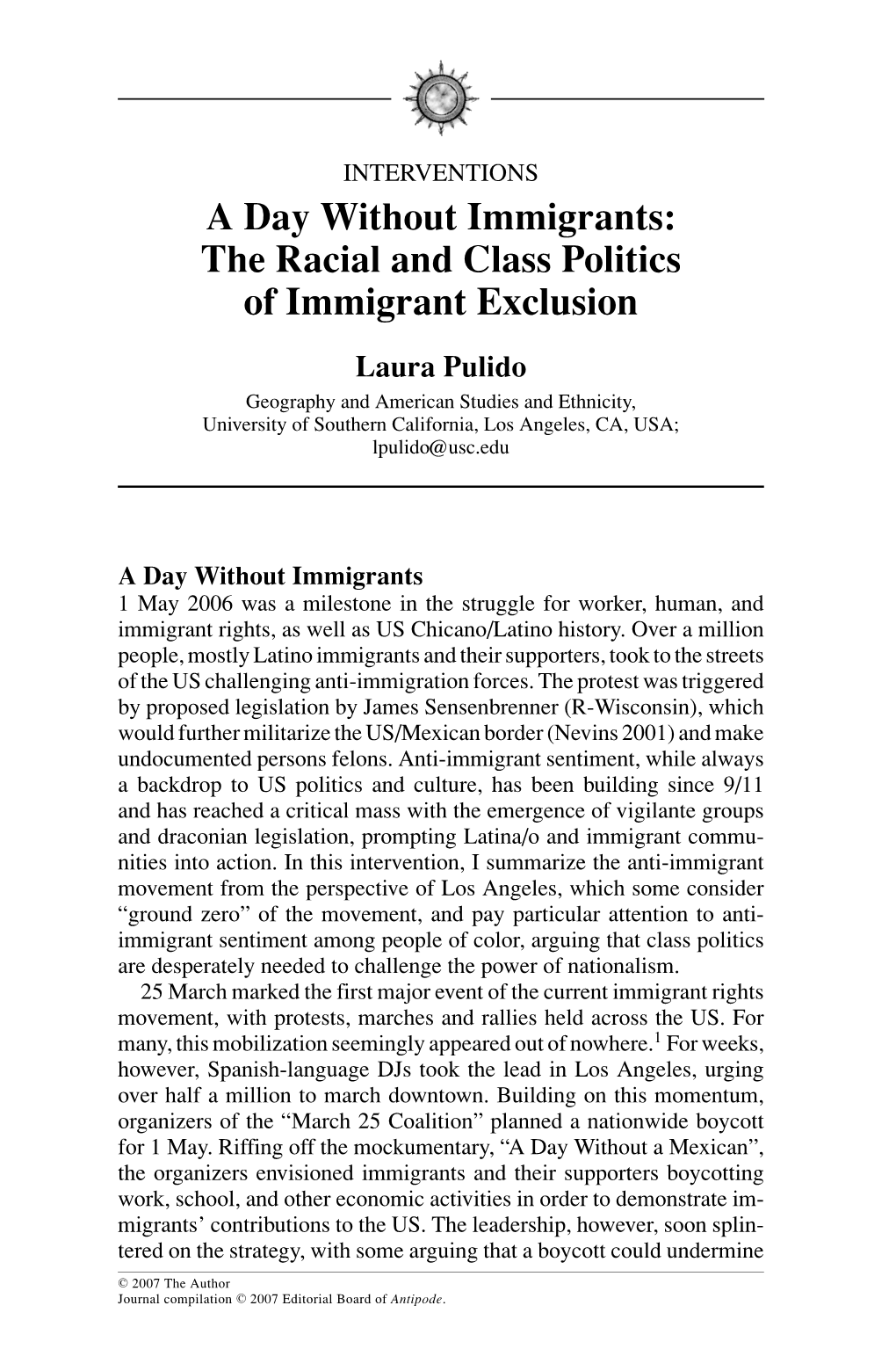 A Day Without Immigrants: the Racial and Class Politics of Immigrant Exclusion