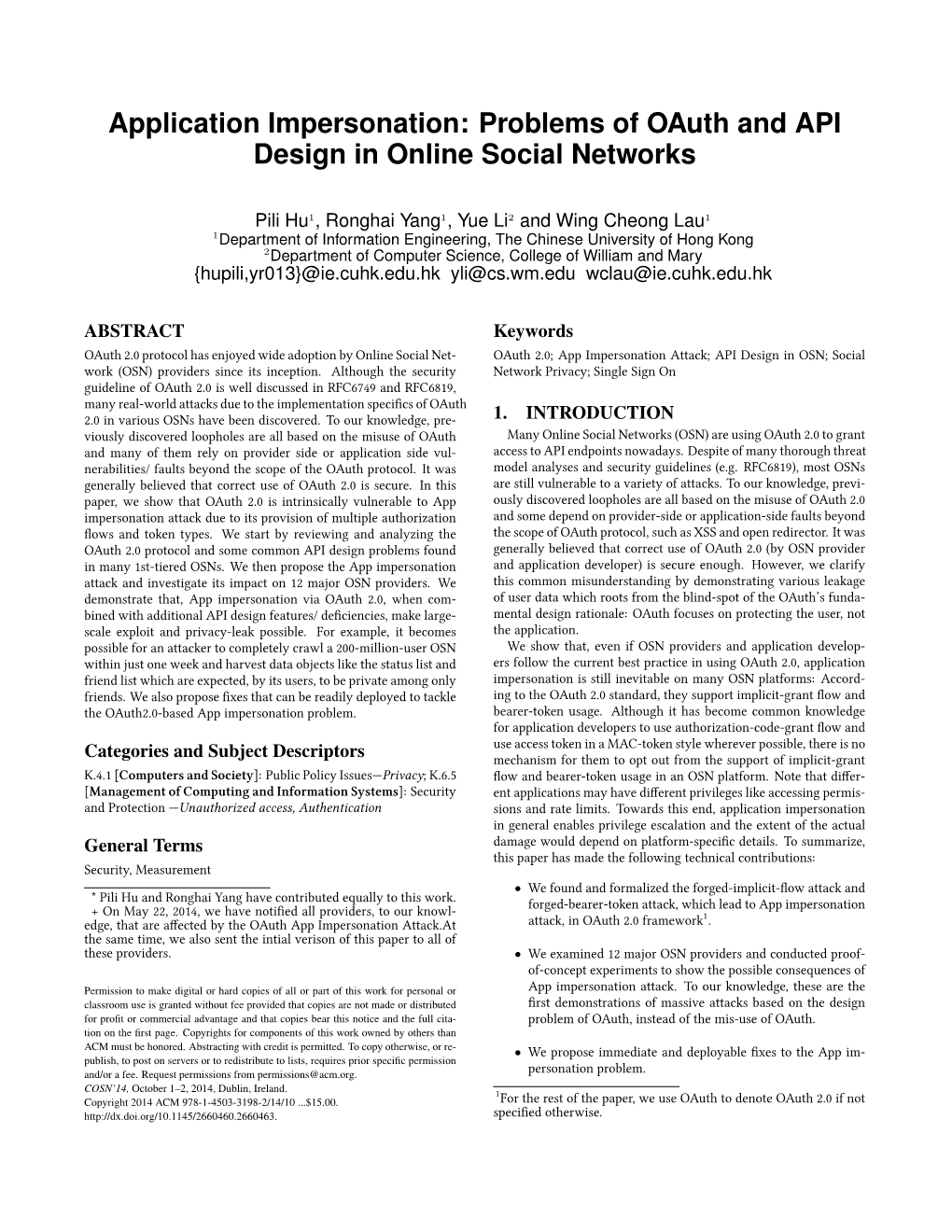 Application Impersonation: Problems of Oauth and API Design in Online Social Networks