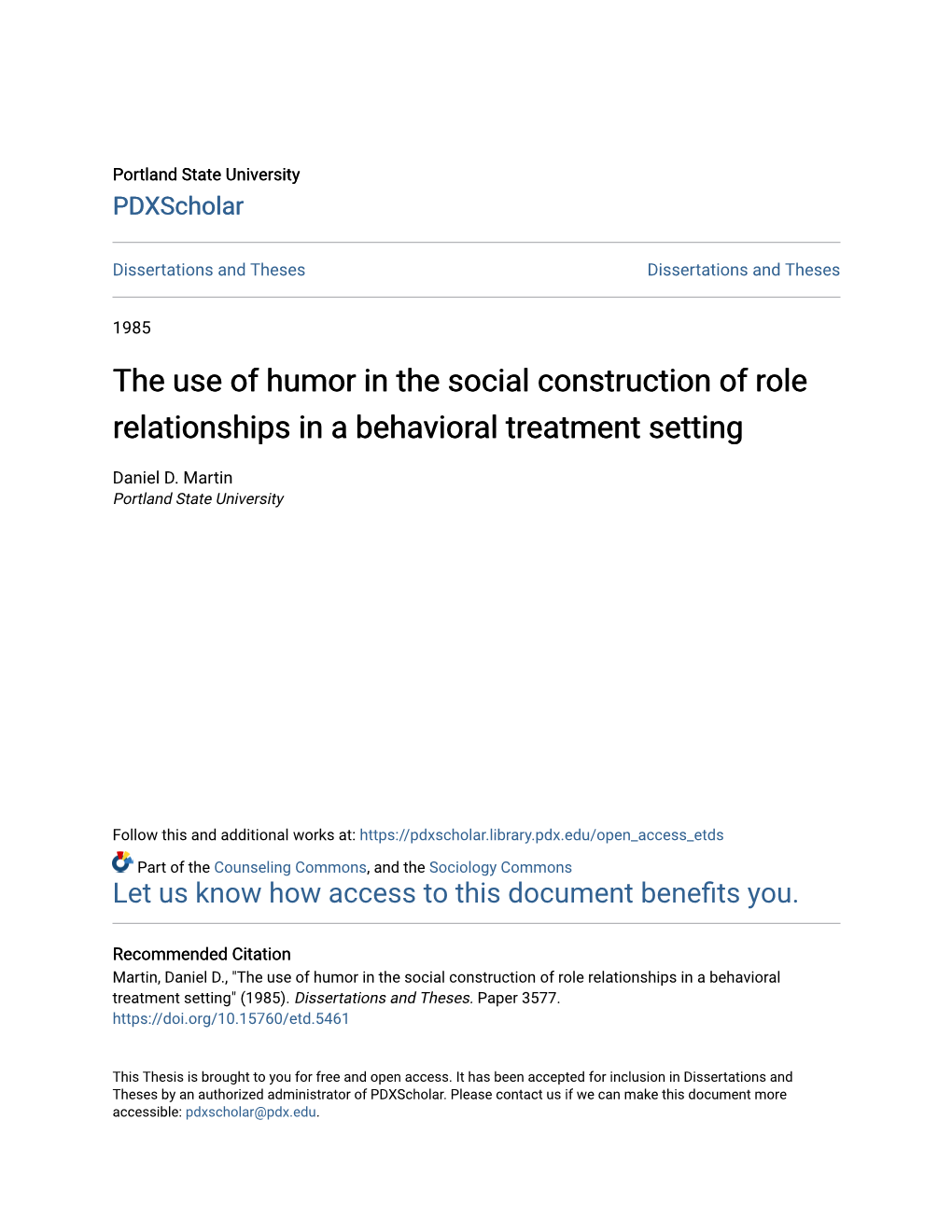 The Use of Humor in the Social Construction of Role Relationships in a Behavioral Treatment Setting
