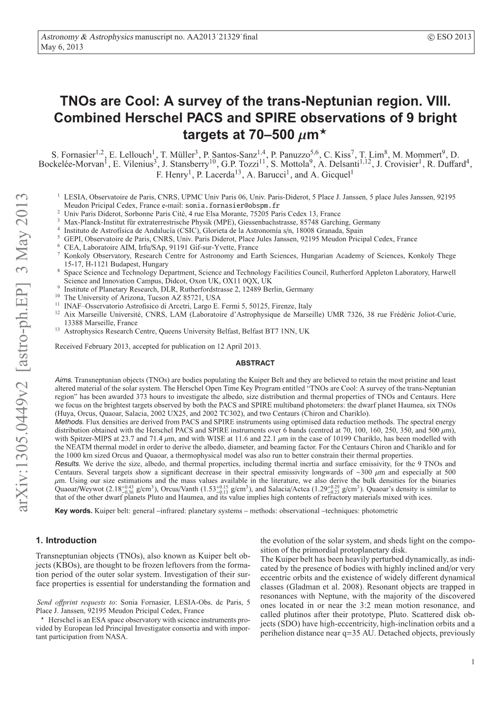 Tnos Are Cool: a Survey of the Trans-Neptunian Region. VIII