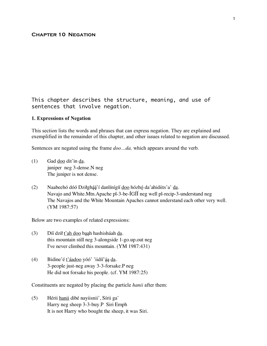 1 Chapter 10 Negation This Chapter Describes the Structure, Meaning