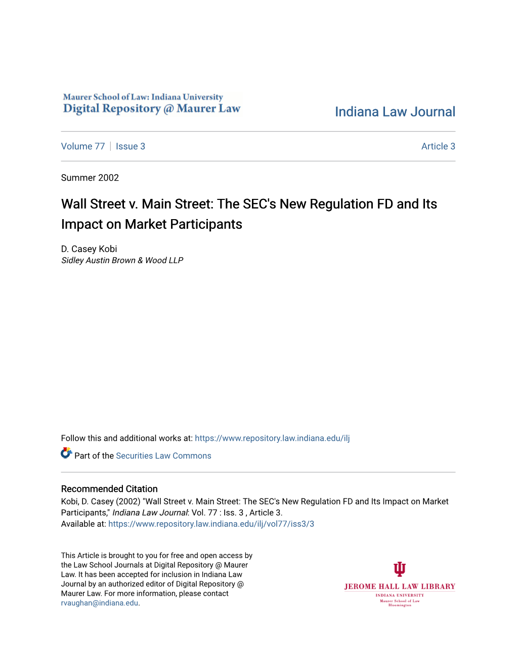 The SEC's New Regulation FD and Its Impact on Market Participants