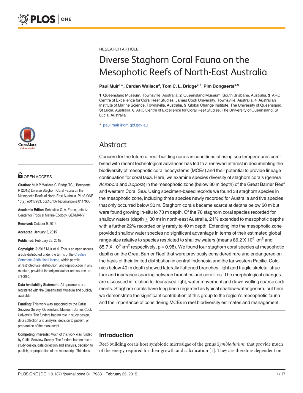 Diverse Staghorn Coral Fauna on the Mesophotic Reefs of North-East Australia