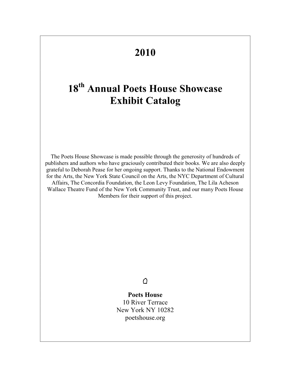 2010 18 Annual Poets House Showcase Exhibit Catalog