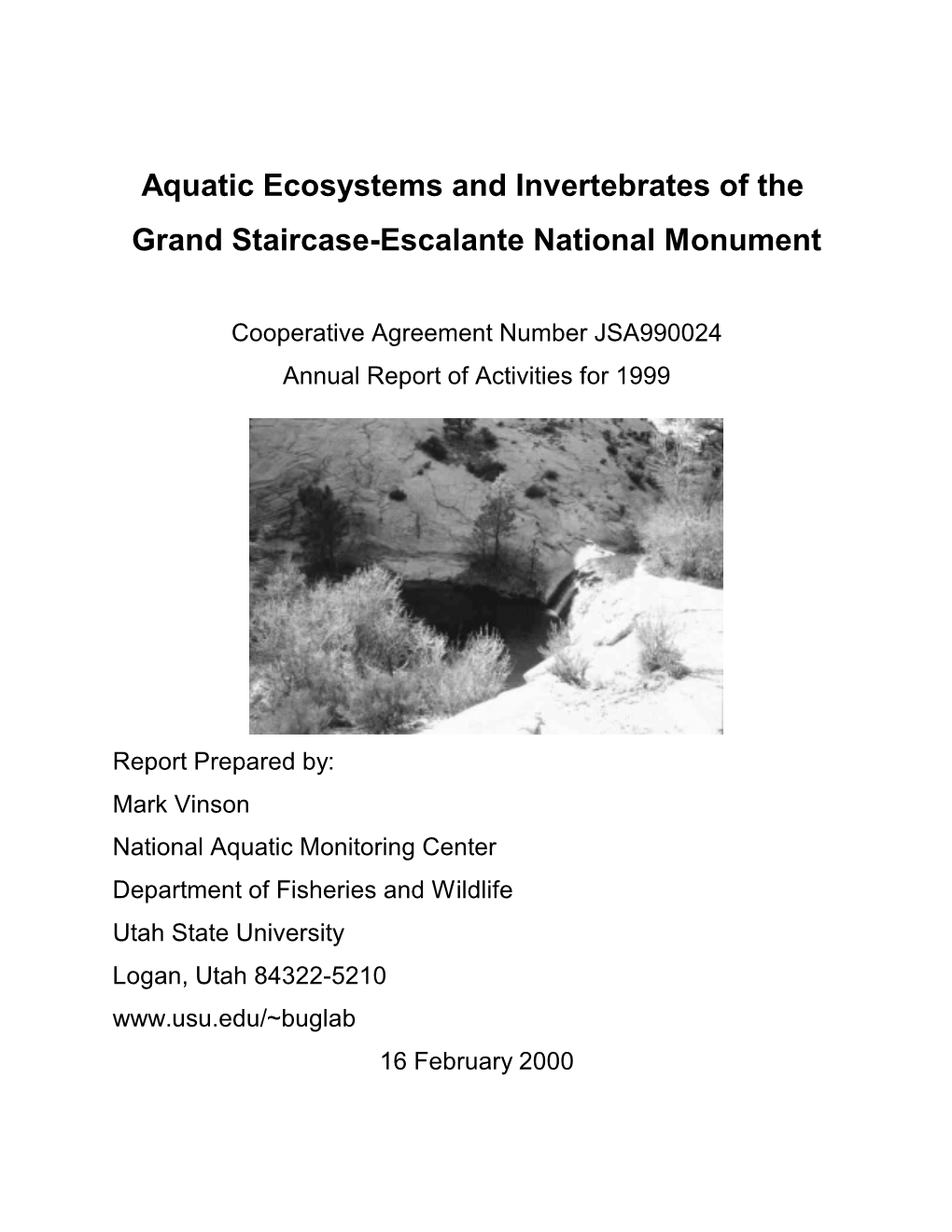 Aquatic Ecosystems and Invertebrates of the Grand Staircase-Escalante National Monument