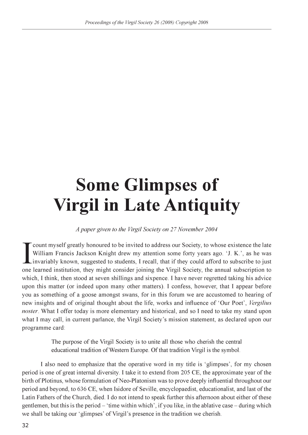 Some Glimpses of Virgil in Late Antiquity