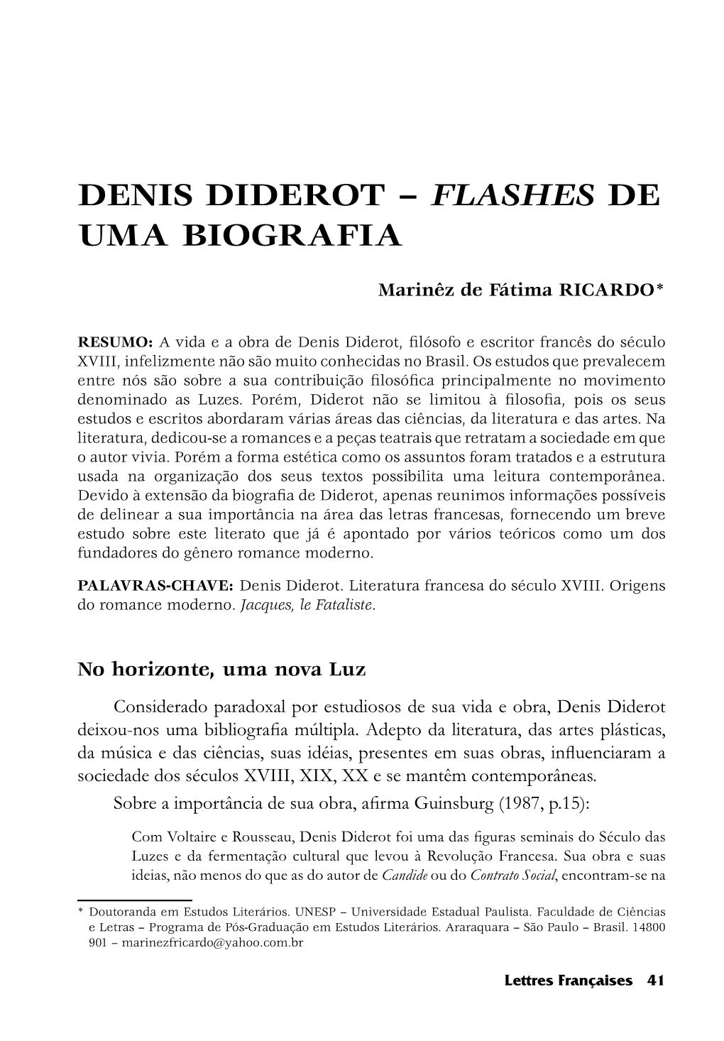 Denis Diderot – Flashes De Uma Biografia