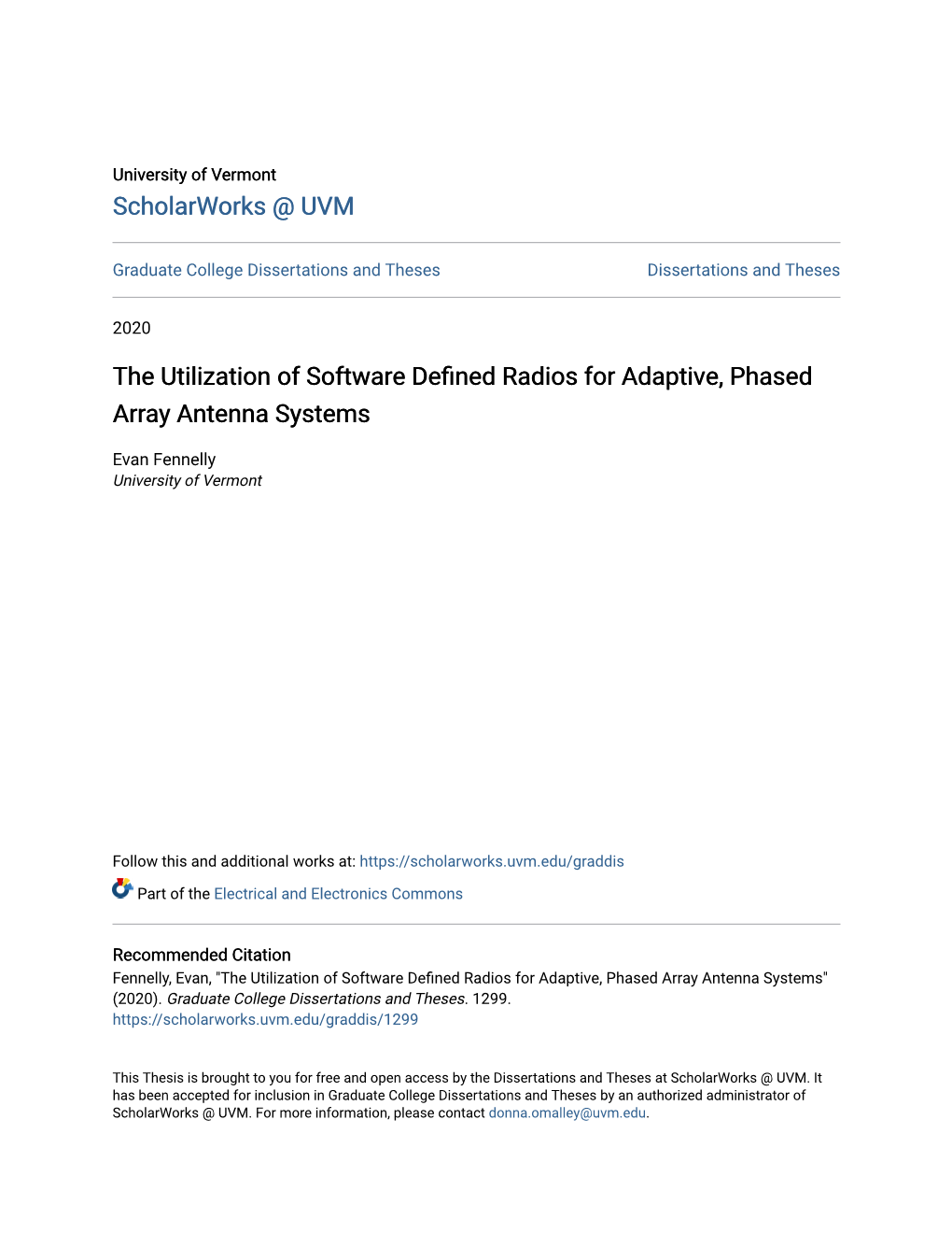 The Utilization of Software Defined Radios for Adaptive, Phased Array Antenna Systems