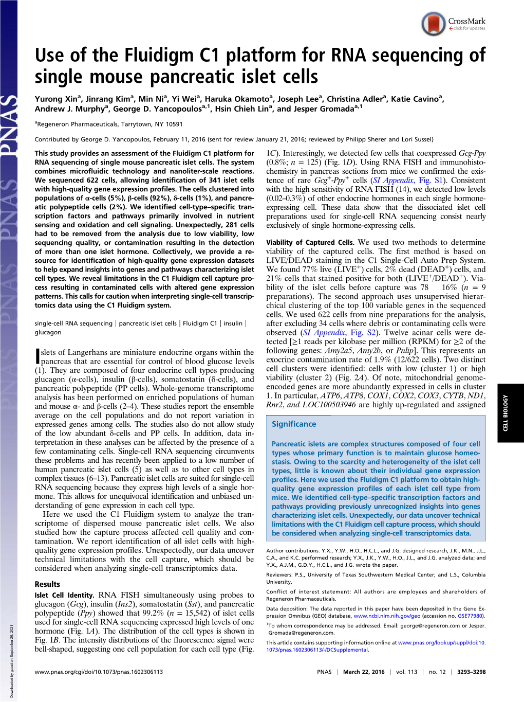 Use of the Fluidigm C1 Platform for RNA Sequencing of Single Mouse Pancreatic Islet Cells