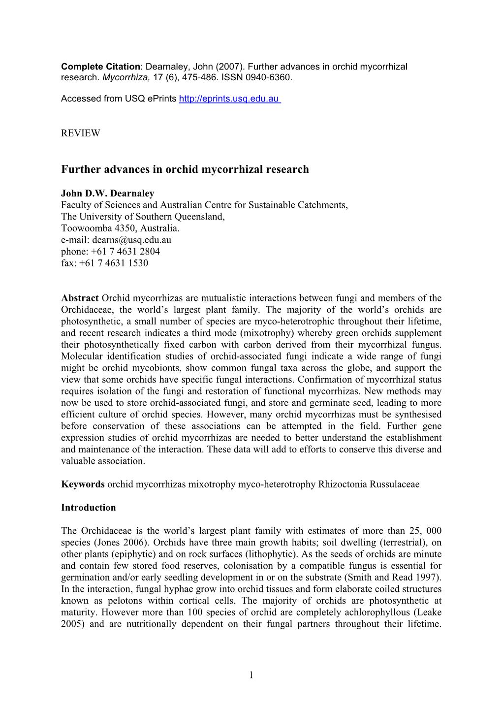 Further Advances in Orchid Mycorrhizal Research