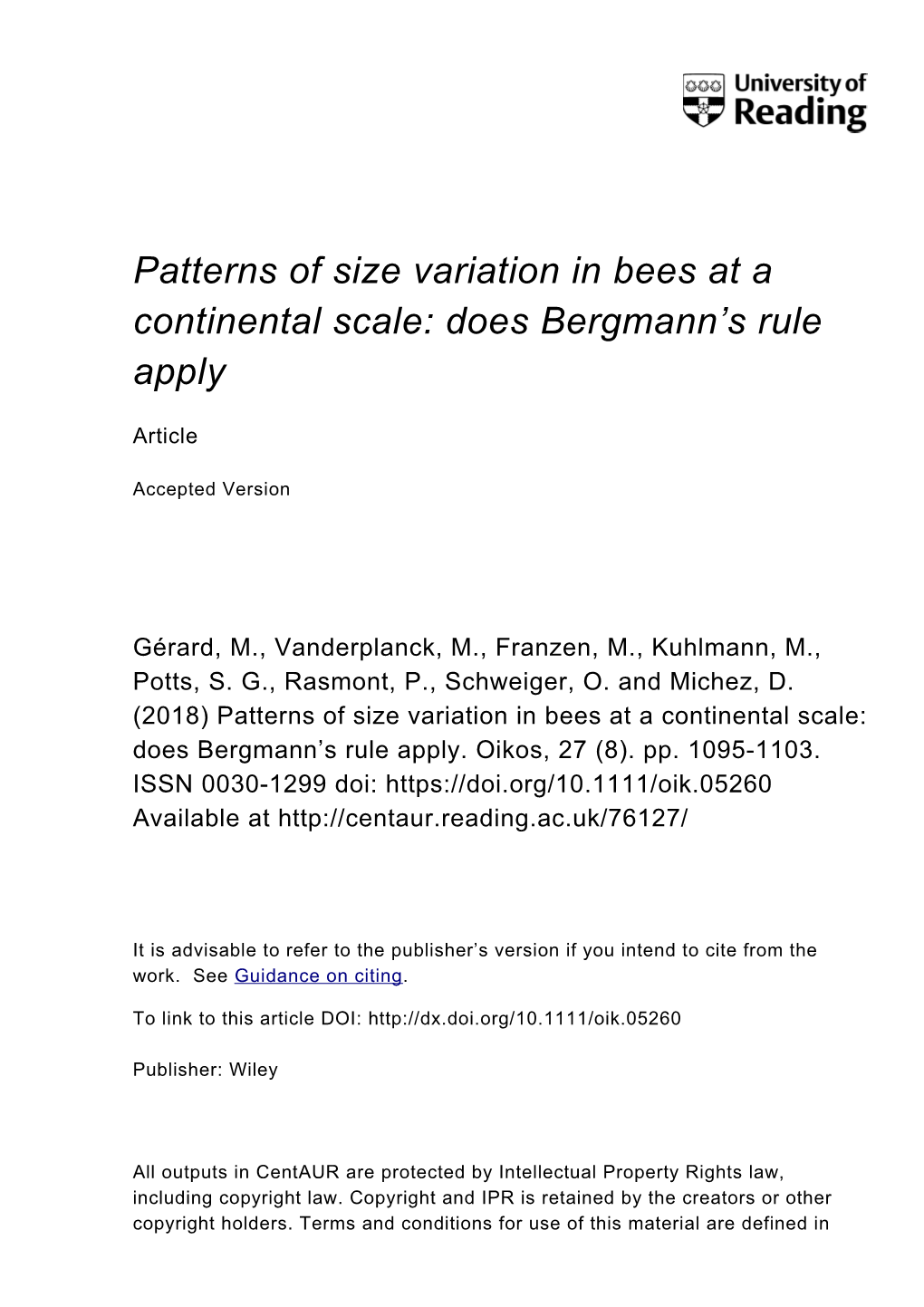 Patterns of Size Variation in Bees at a Continental Scale: Does Bergmann's