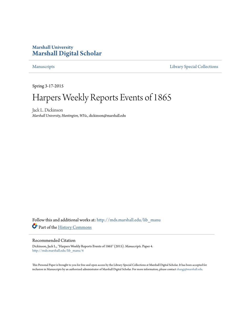 Harpers Weekly Reports Events of 1865 Jack L