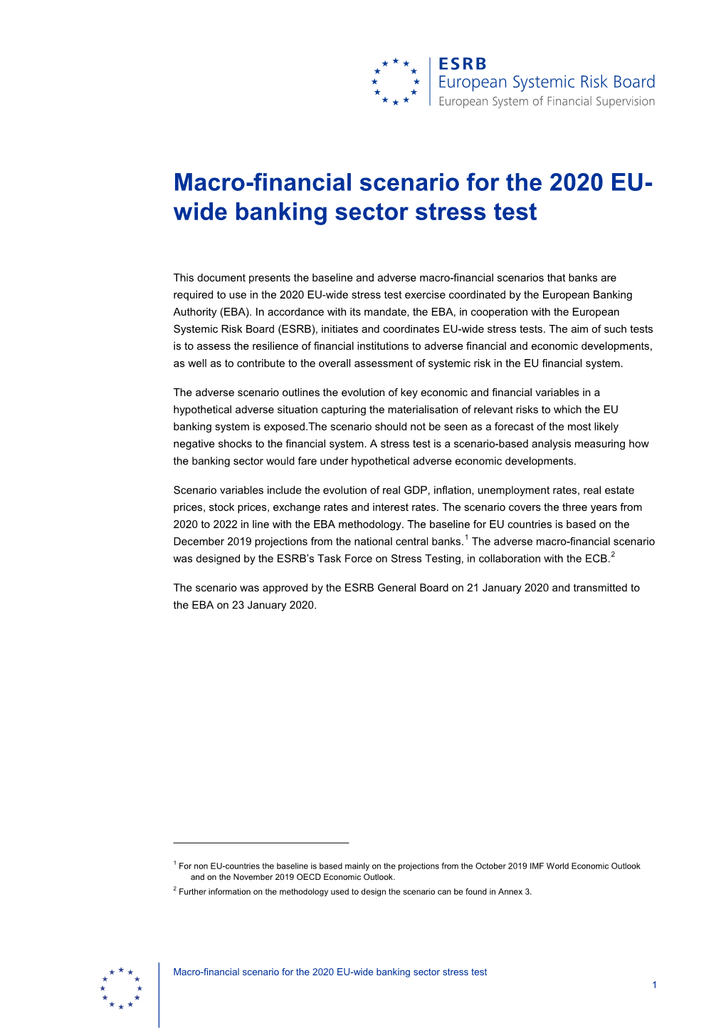 Adverse Scenario for the EBA 2020 EU-Wide Banking Sector Stress Test