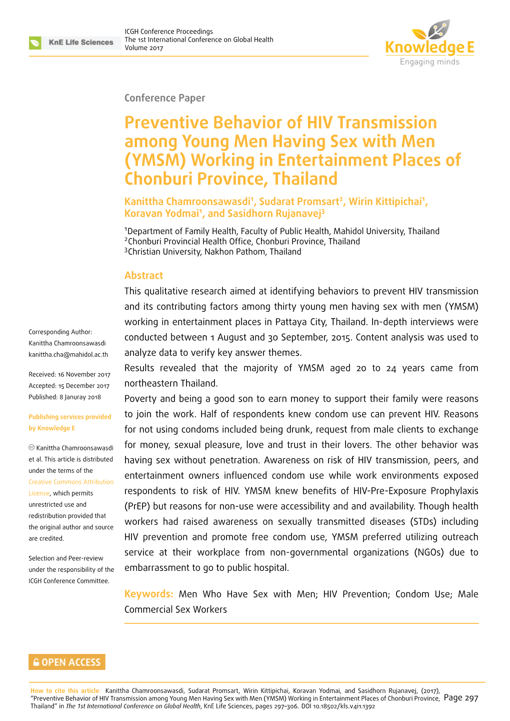 Preventive Behavior of HIV Transmission Among Young Men