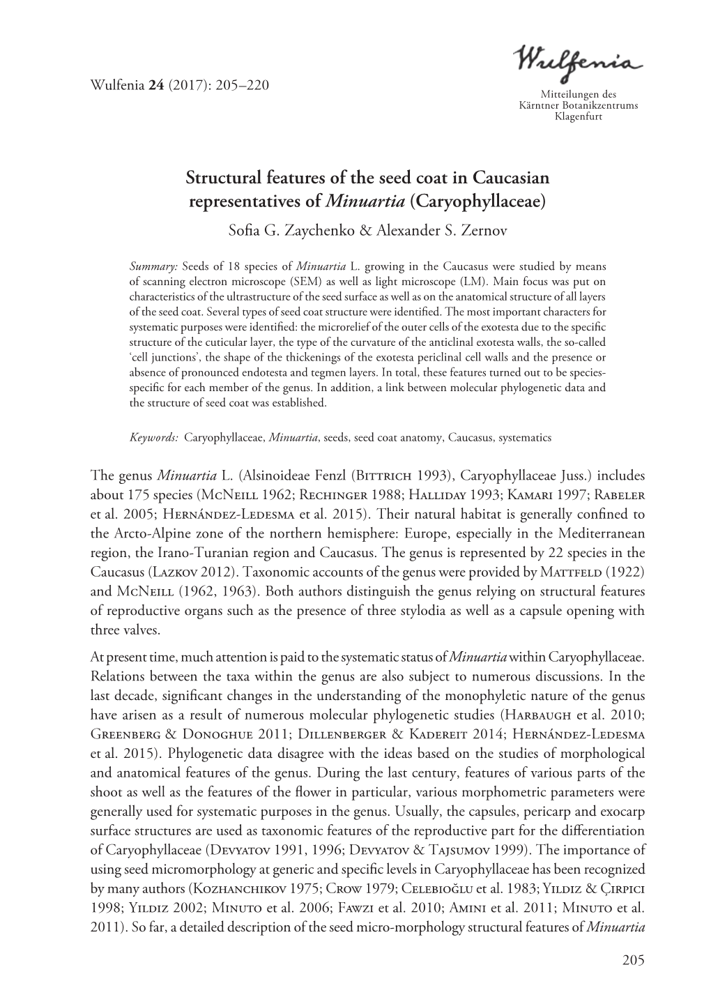 Structural Features of the Seed Coat in Caucasian Representatives of Minuartia (Caryophyllaceae) Sofia G