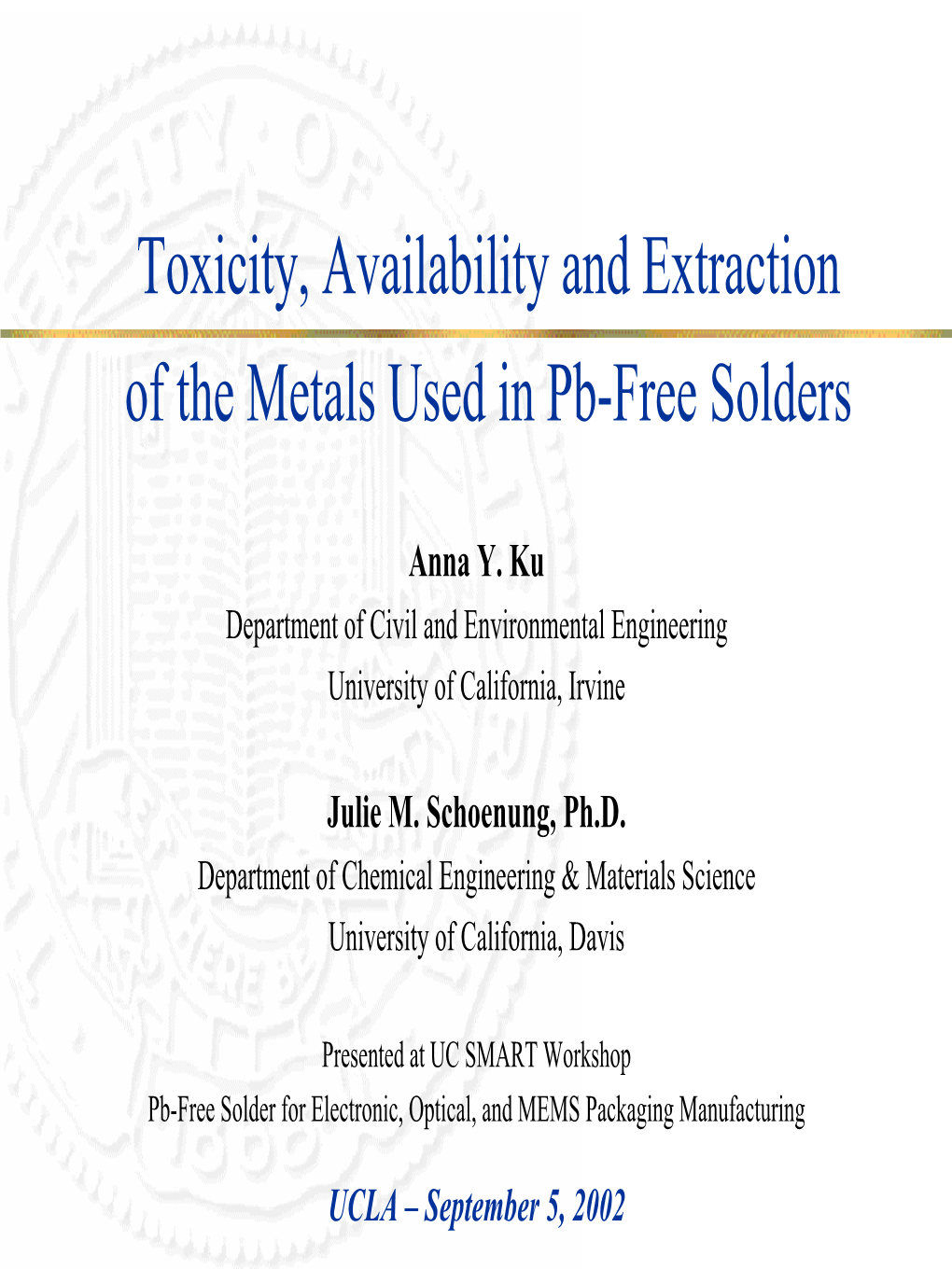 Toxicity, Availability and Extraction of the Metals Used in Pb-Free Solders