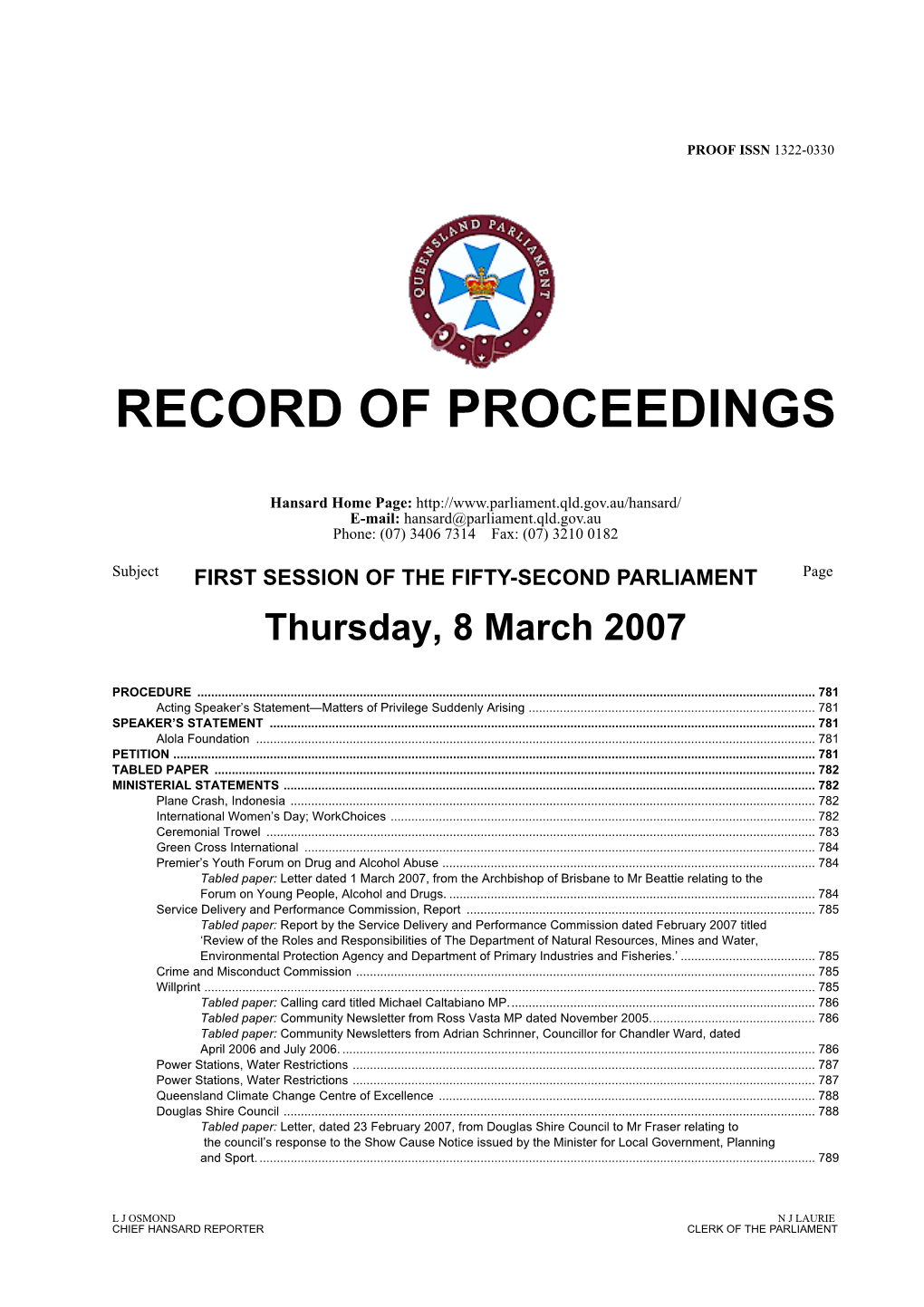 Record of Proceedings