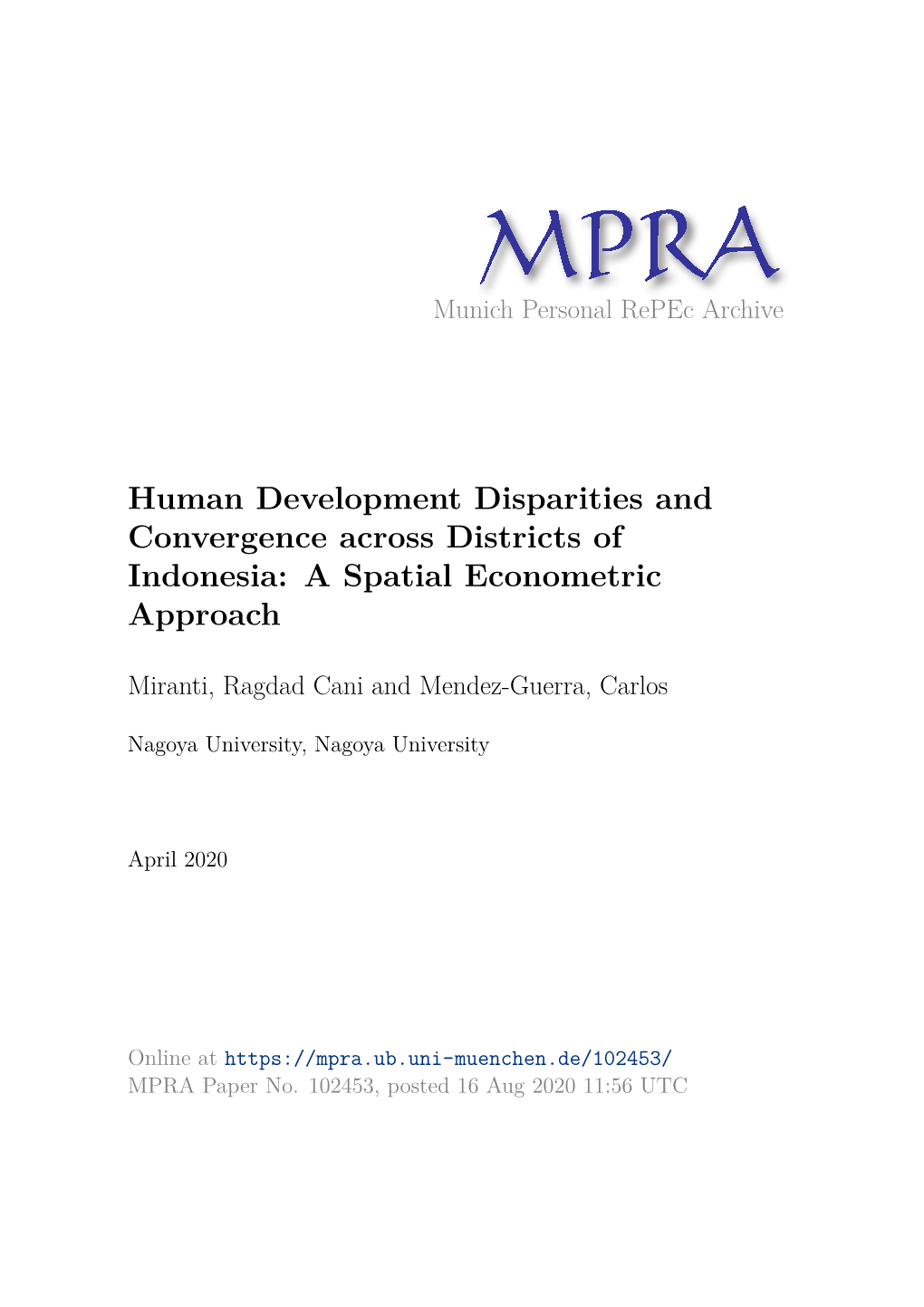 Human Development Disparities and Convergence Across Districts of Indonesia: a Spatial Econometric Approach