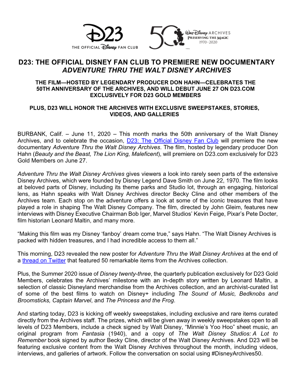 D23: the Official Disney Fan Club to Premiere New Documentary Adventure Thru the Walt Disney Archives