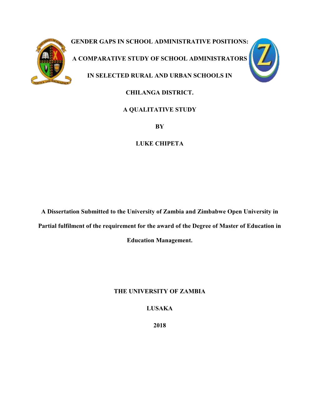 Gender Gaps in School Administrative Positions: a Comparative Study of School Administrators in Selected Rural and Urban Schools in Chilanga District