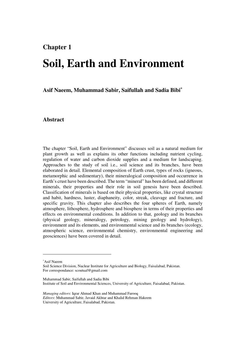 Soil, Earth and Environment