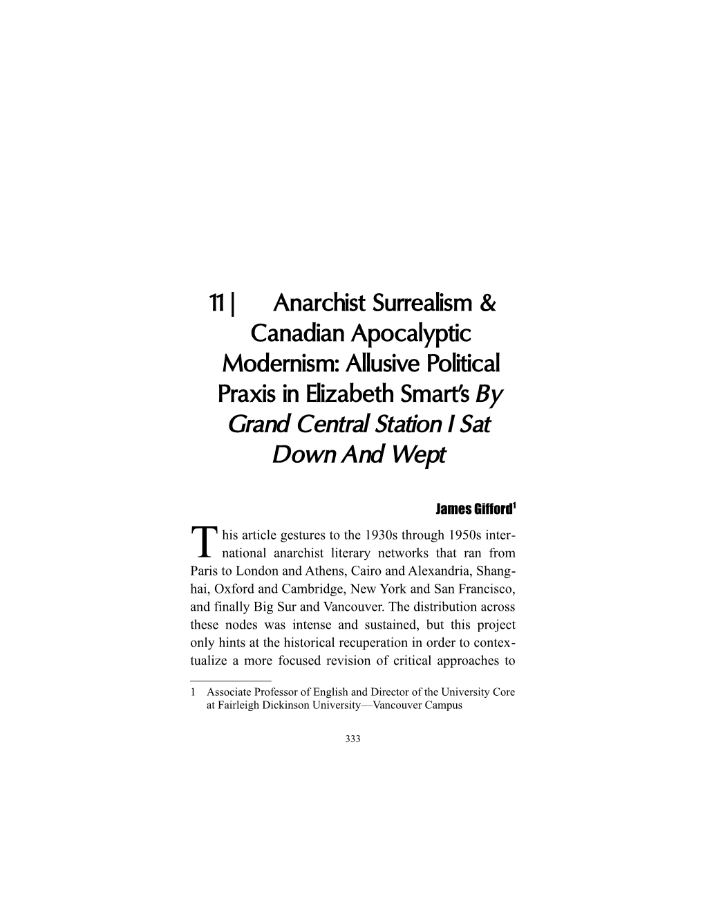 11 | Anarchist Surrealism & Canadian Apocalyptic Modernism: Allusive