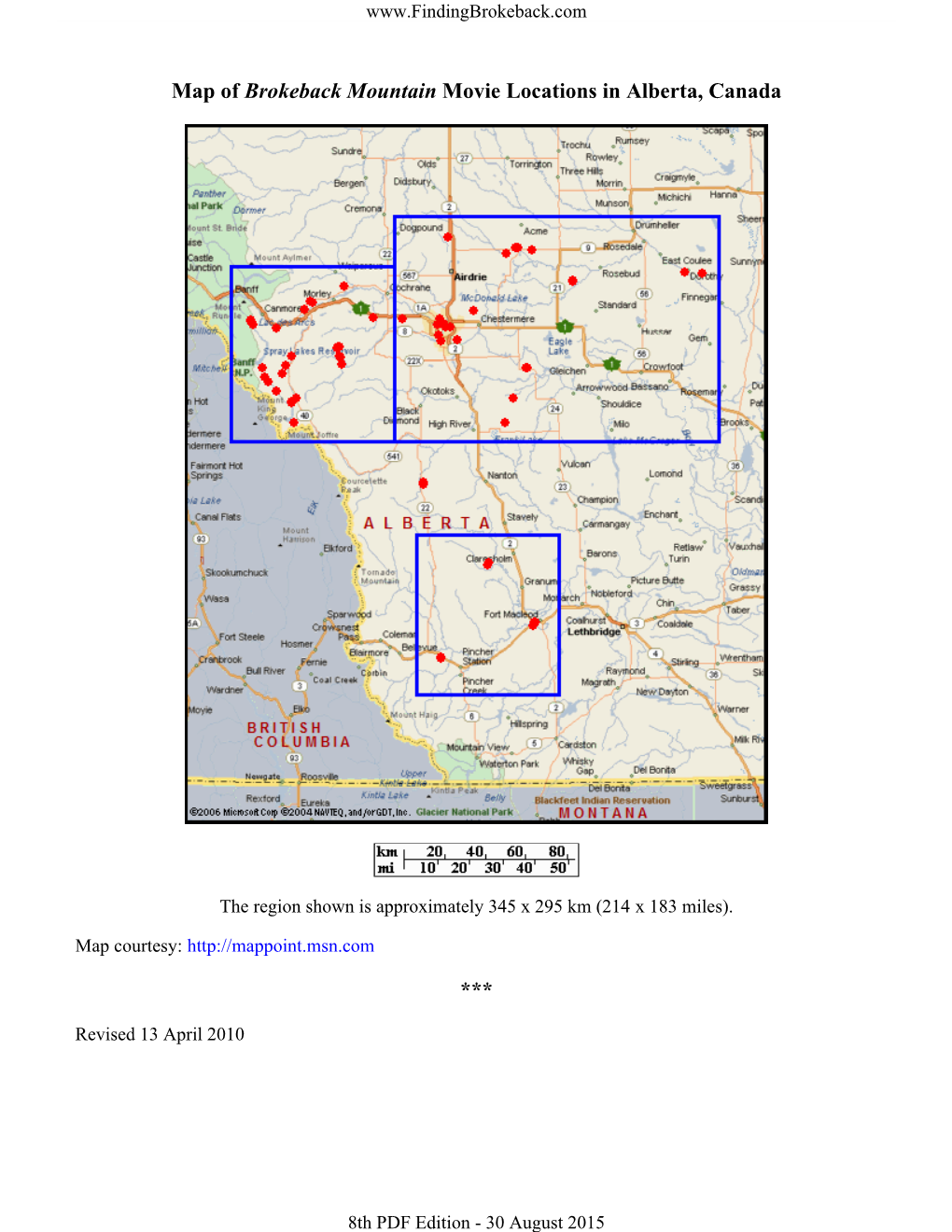 Map of Brokeback Mountain Movie Locations in Alberta, Canada