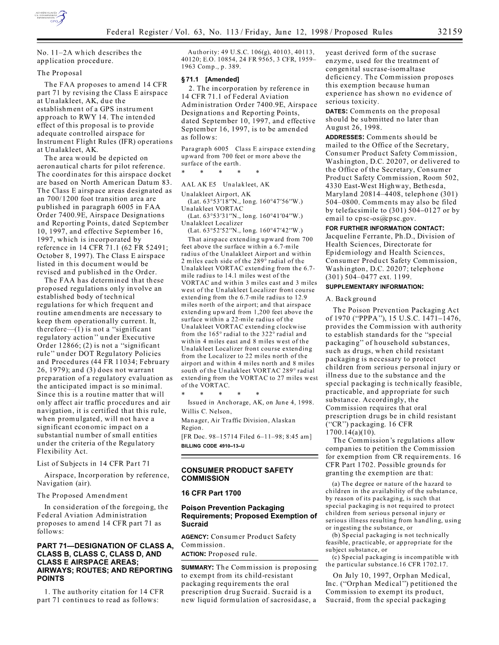 Federal Register/Vol. 63, No. 113/Friday, June 12, 1998/Proposed Rules