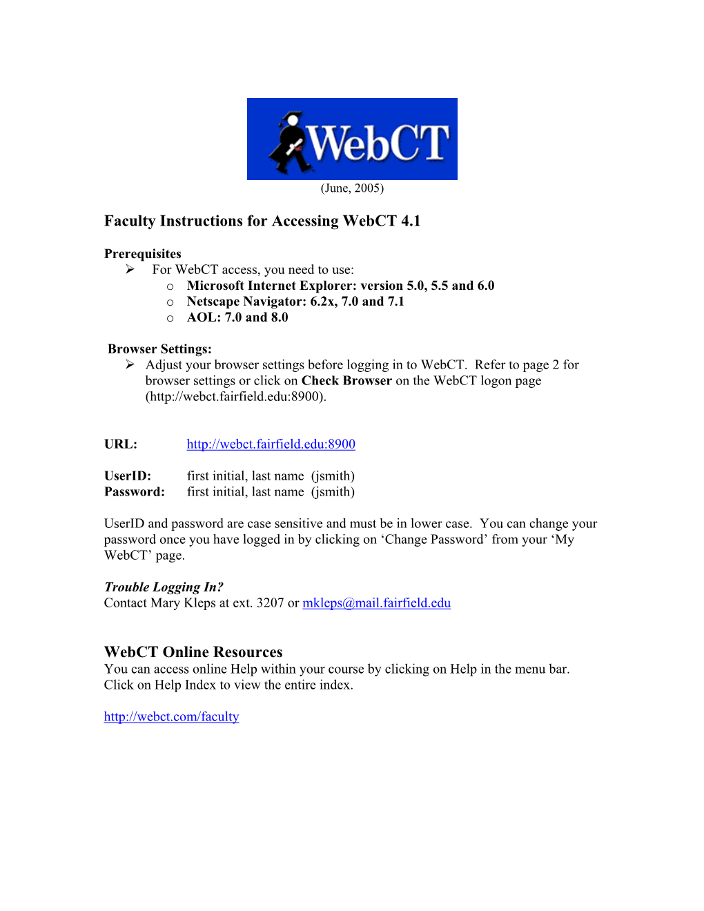 Accessing Webct 4.1