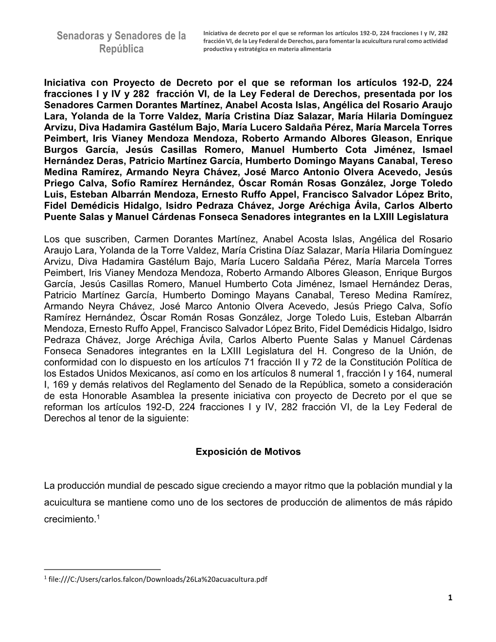 Senadoras Y Senadores De La República De La LXIII Legislatura