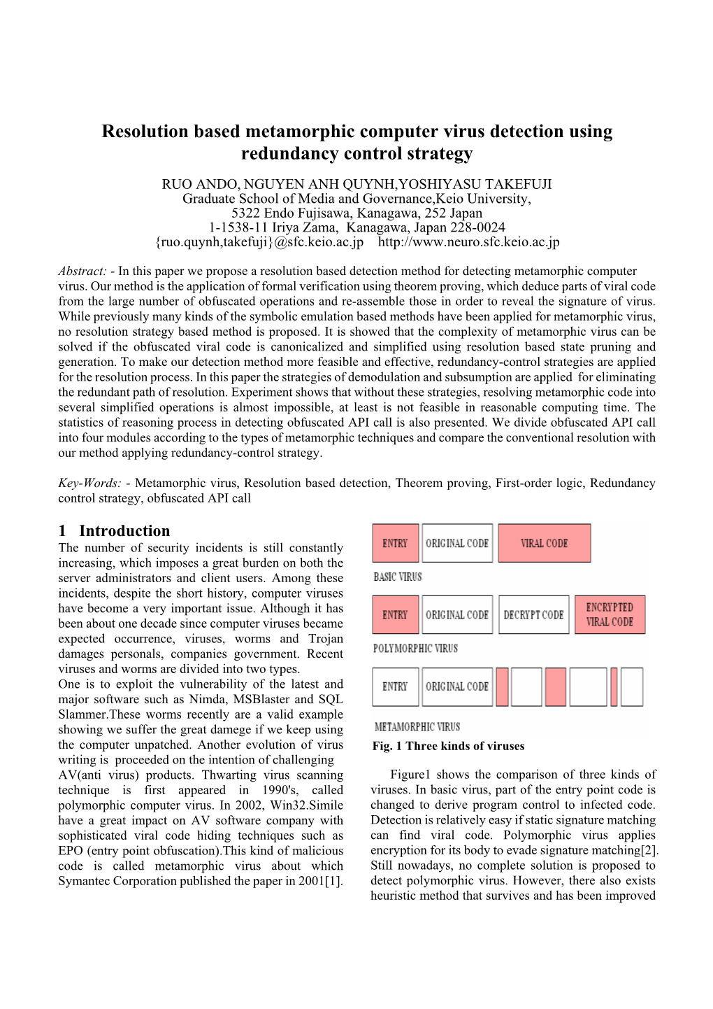 Resolution Based Metamorphic Computer Virus Detection Using Redundancy Control Strategy