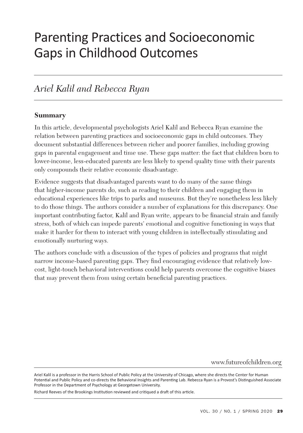 Parenting Practices and Socioeconomic Gaps in Childhood Outcomes Parenting Practices and Socioeconomic Gaps in Childhood Outcomes