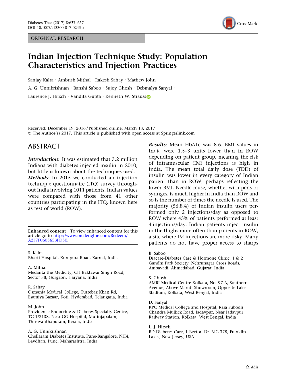 Indian Injection Technique Study: Population Characteristics and Injection Practices