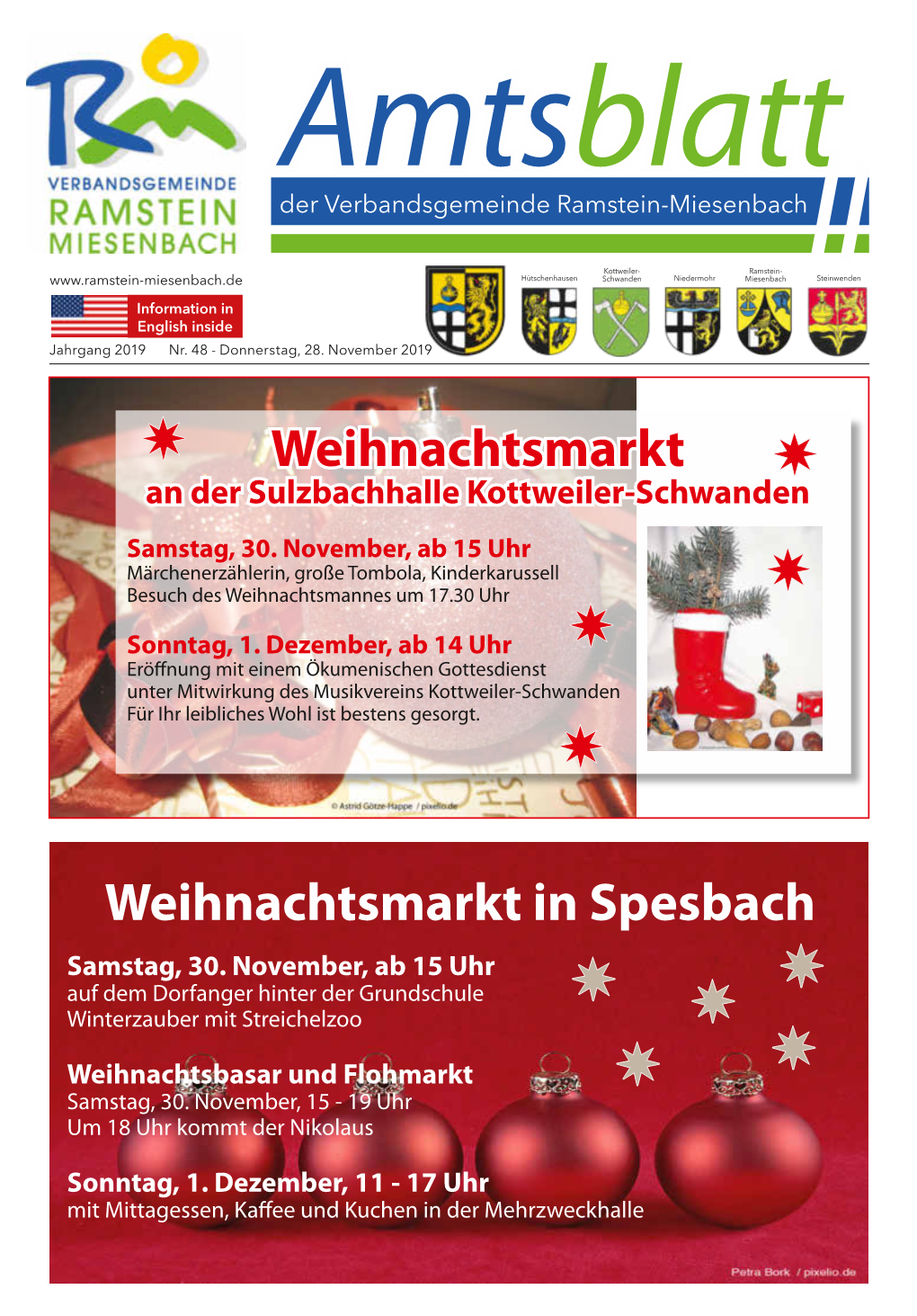 Weihnachtsmarkt in Spesbach Samstag, 30